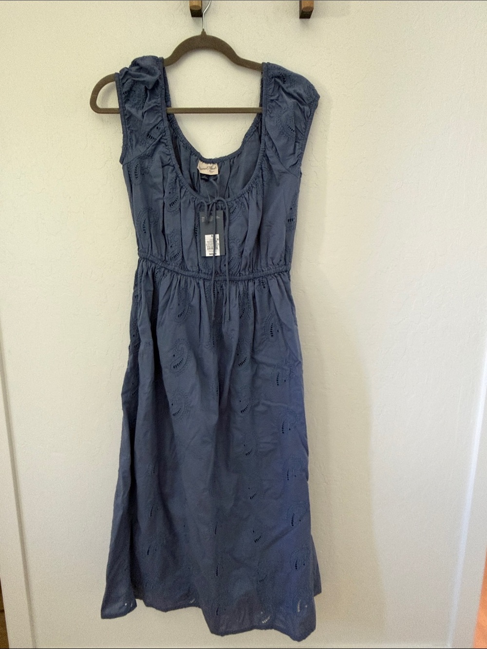 Universal Thread Navy Eyelet Midi Dress with Tie Neck